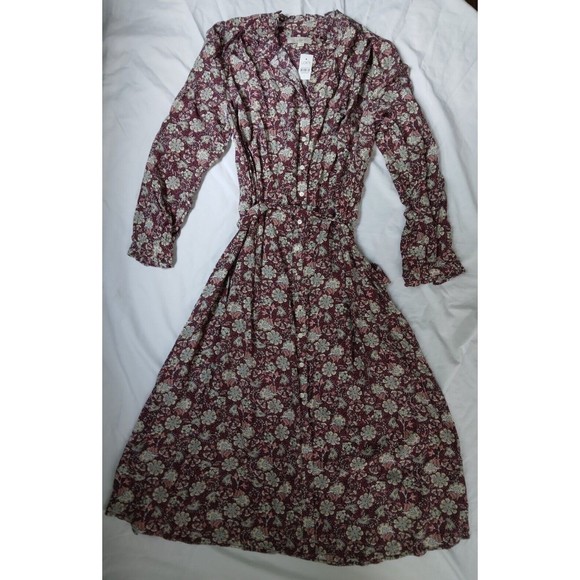 NWT Loft Floral Ruffle Shirtdress Button Down Tie Belt Size Large - Picture 4 of 16